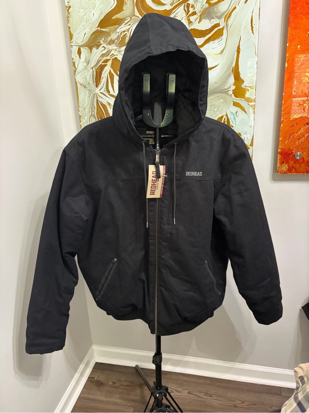 RedHead Men’s Black Hooded  Work Jacket - Picture 3 of 10